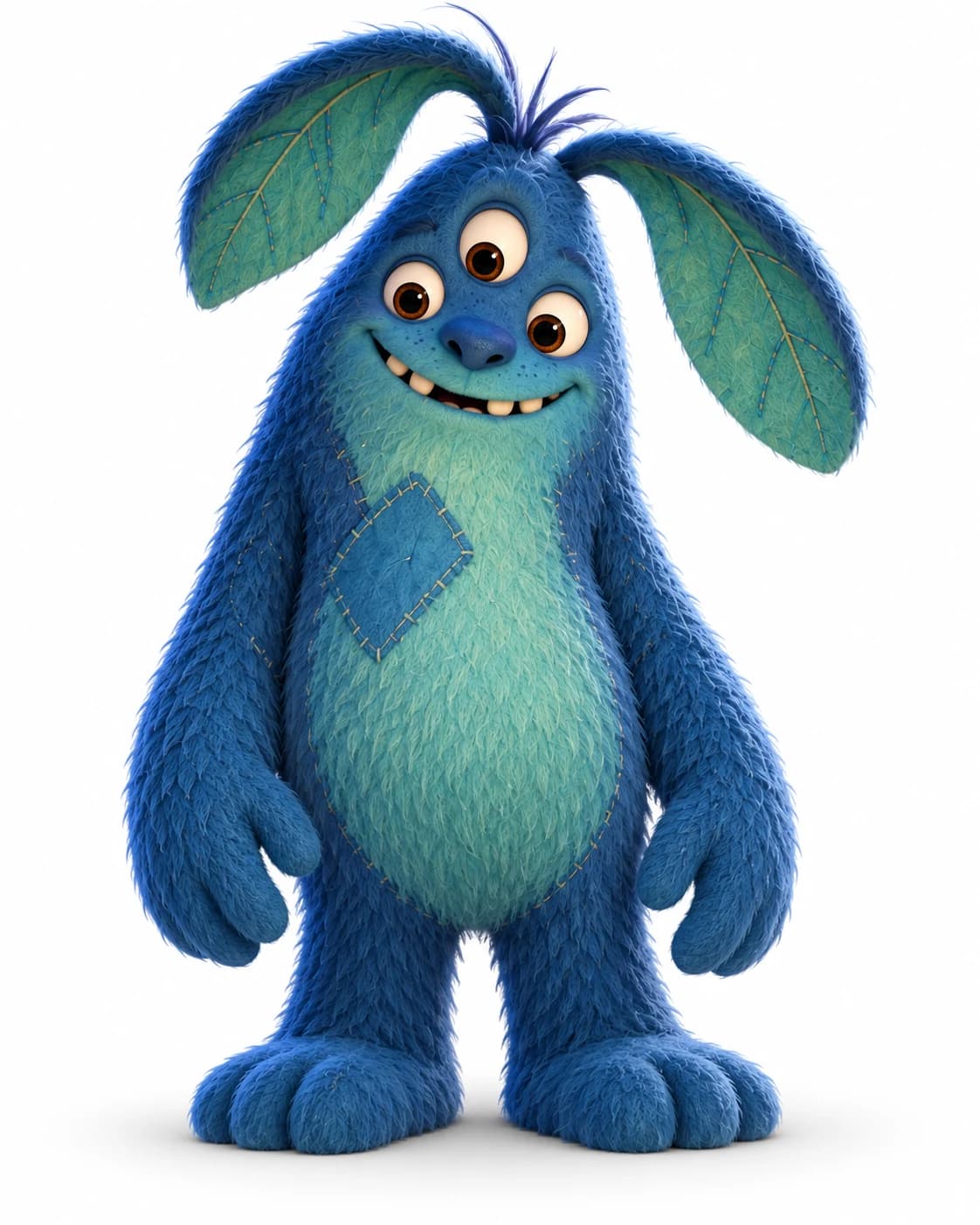A tall blue three-eyed MonstersNOW character