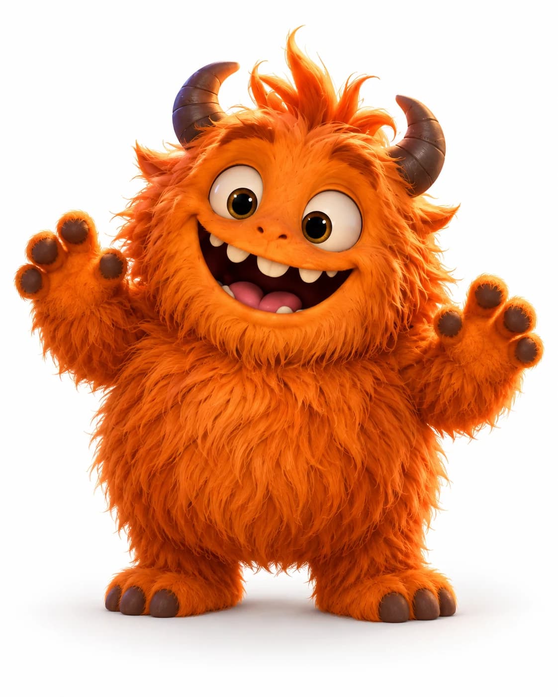 A fuzzy orange horned MonstersNOW character