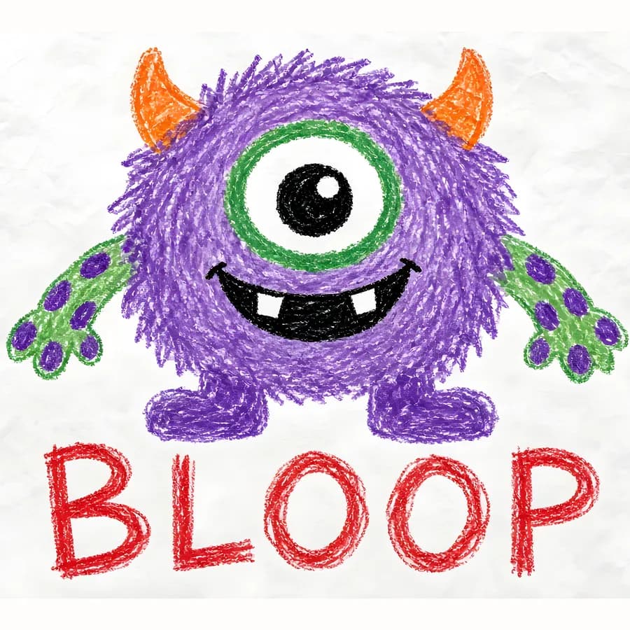 Maya’s crayon drawing of her monster, Bloop