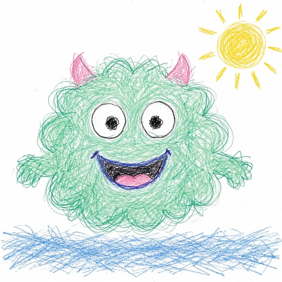 A child's original crayon drawing of Puff