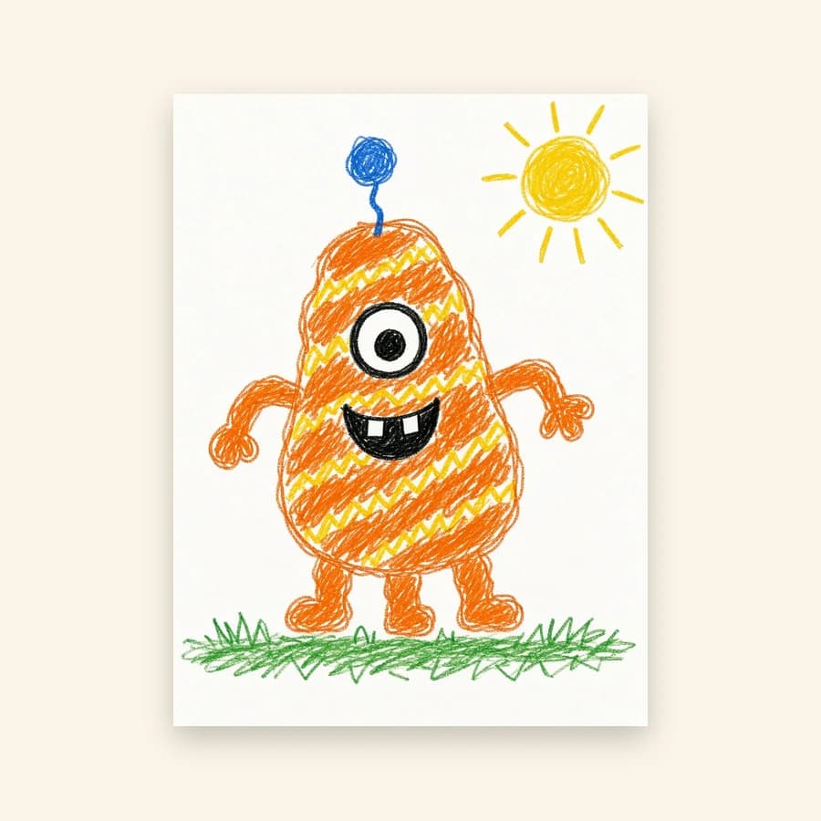 A child's original crayon drawing of Zig