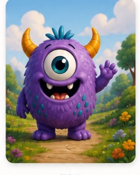 Soft 3D storybook purple monster character based on the original drawing.