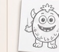 A sample printable monster coloring page in black and white.
